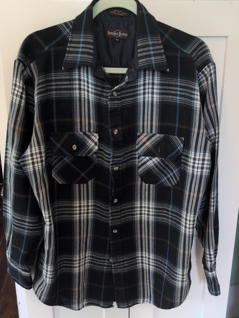 Northwest Territory Large Blue White And Brown Plaid Workwear Shirt.